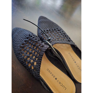 Lucky Brand EUC Clean Girl Coquette Black Woven Mules Clogs Size 7